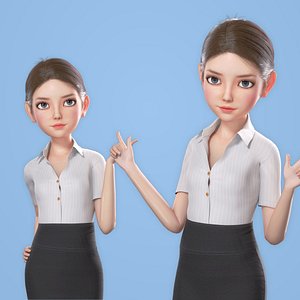 3D Business Woman Cartoon Girl Rigged