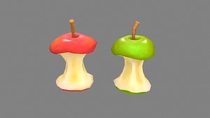 3D Cartoon green apple core - red apple core