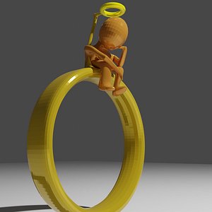 Character with a halo sits on a ring 3D