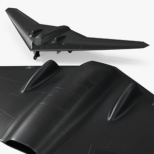 3D Military Stealth UAV with Landing Gear Black