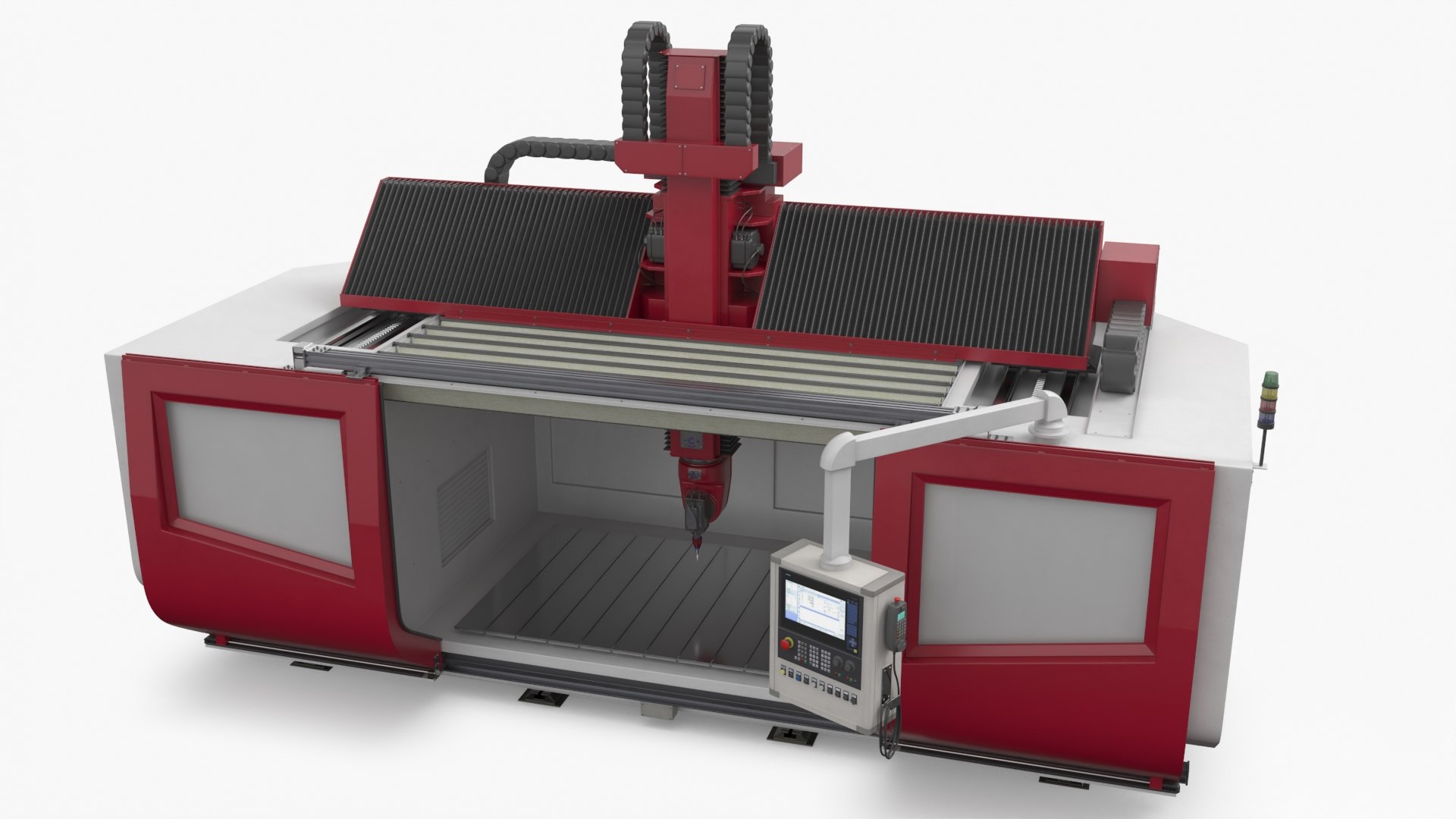 Heavy-Duty Milling Machine with Dual-Axis Gantry Red 3D model preview