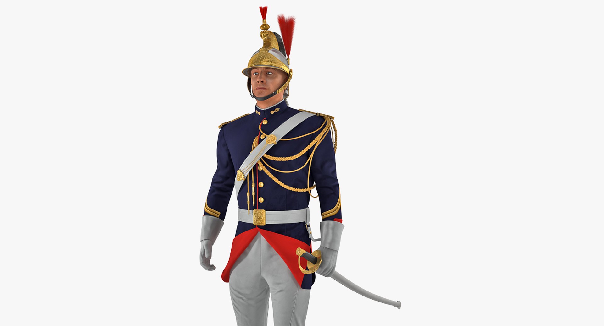French Republican Guard Standing Pose with Fur 3D model preview