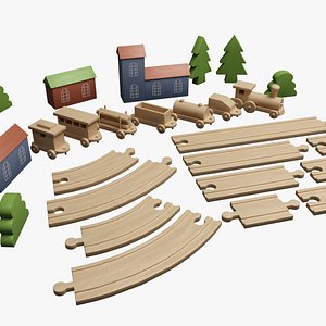 3D Wooden Toy Train Set model