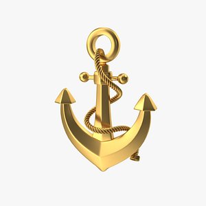 Golden Anchor with Rope 3D