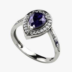 8mm Sapphire Pear Gold Ring 3D model