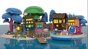 Cartoon Theme island Beach house SET