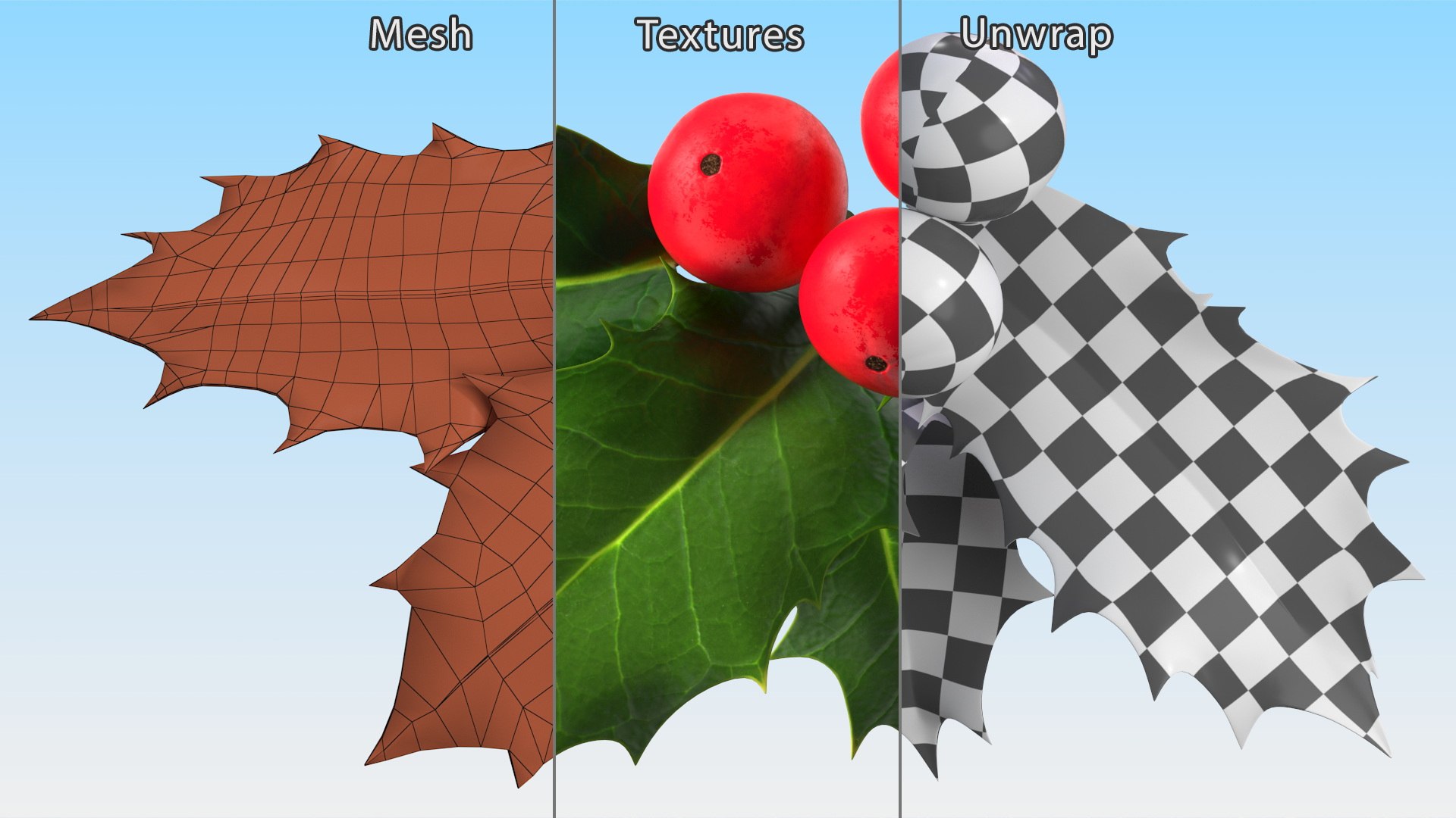 3D Isolated Holly Berry With Leaves https://p.turbosquid.com/ts-thumb/D3/mk7uN4/oe/isolatedhollyberrywithleaves3dsmodel016/jpg/1684958695/1920x1080/fit_q87/61dfd262ba2fbf5492628b465ea547f77b339a8a/isolatedhollyberrywithleaves3dsmodel016.jpg