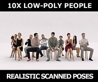 10x LOW POLY ELEGANT CASUAL SITTING PEOPLE VOL01 CROWD