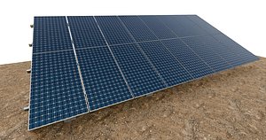 3D model Lowpoly Ground Mounted Solar Panels-8 Rows of PV Modules