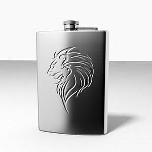 3d model embossed lion hip flask