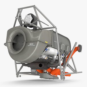 3D model Dual-Cylinder Aircraft Engine on Frame with Hoses Gray