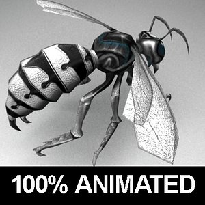 3d rigged metallic wasp monster animations model