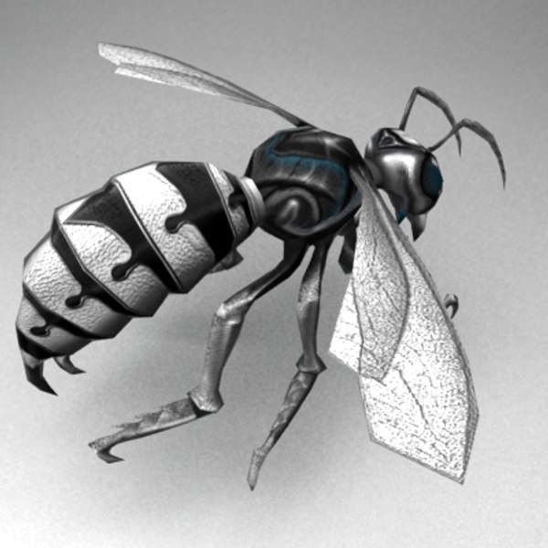 3d rigged metallic wasp monster animations model