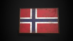 Old Picture Frame With Norway  Flag - Game Ready PBR Low-poly 3D Model 3D model