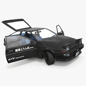 3D Black Toyota AE86 Trueno Rigged for Cinema 4D