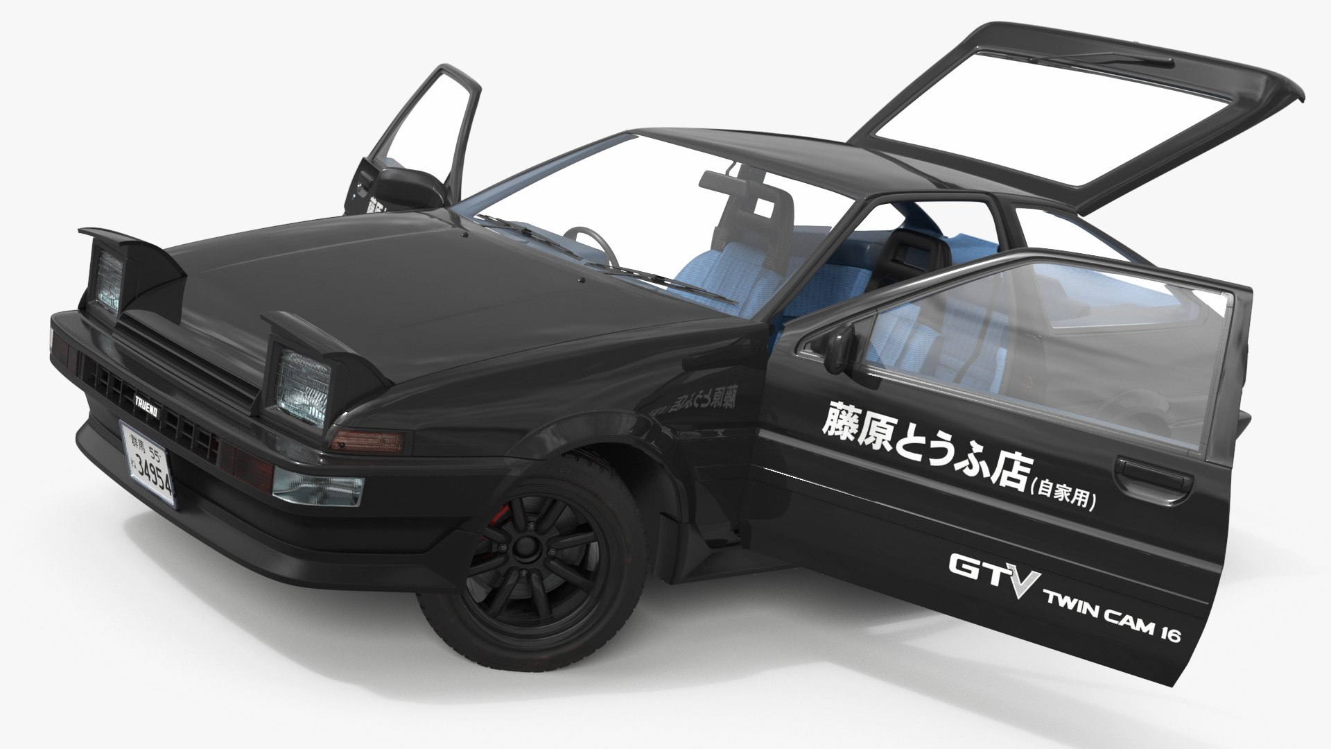 Black Toyota AE86 Trueno Rigged for Cinema 4D 3D model preview