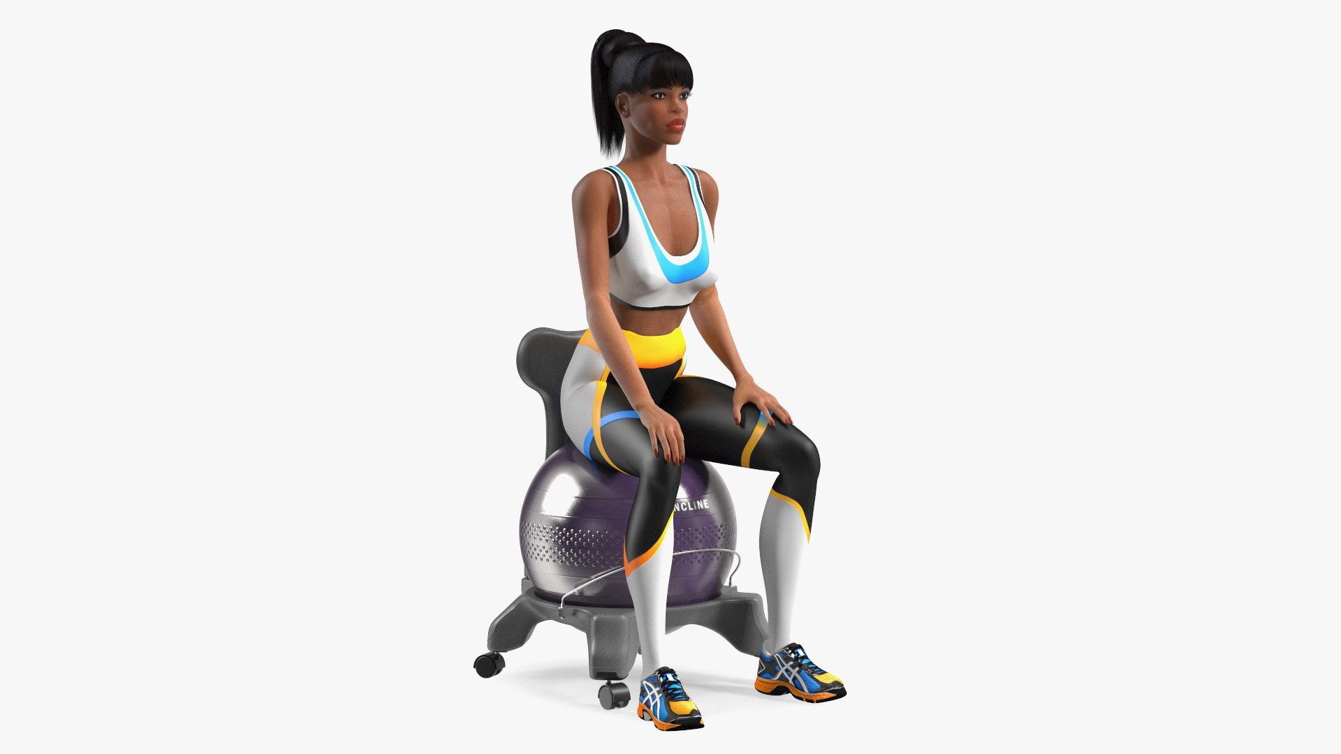 Sportswoman Sitting on Balancing Chair Grey 3D model preview