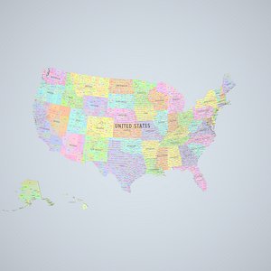 3D model USA 3D Map-Albers Conic Coords-Counties-Standard
