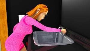 3D Wash basin and female rigged character