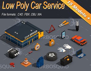 Low Poly 3d  Art Car Service Engine Repair Isometric