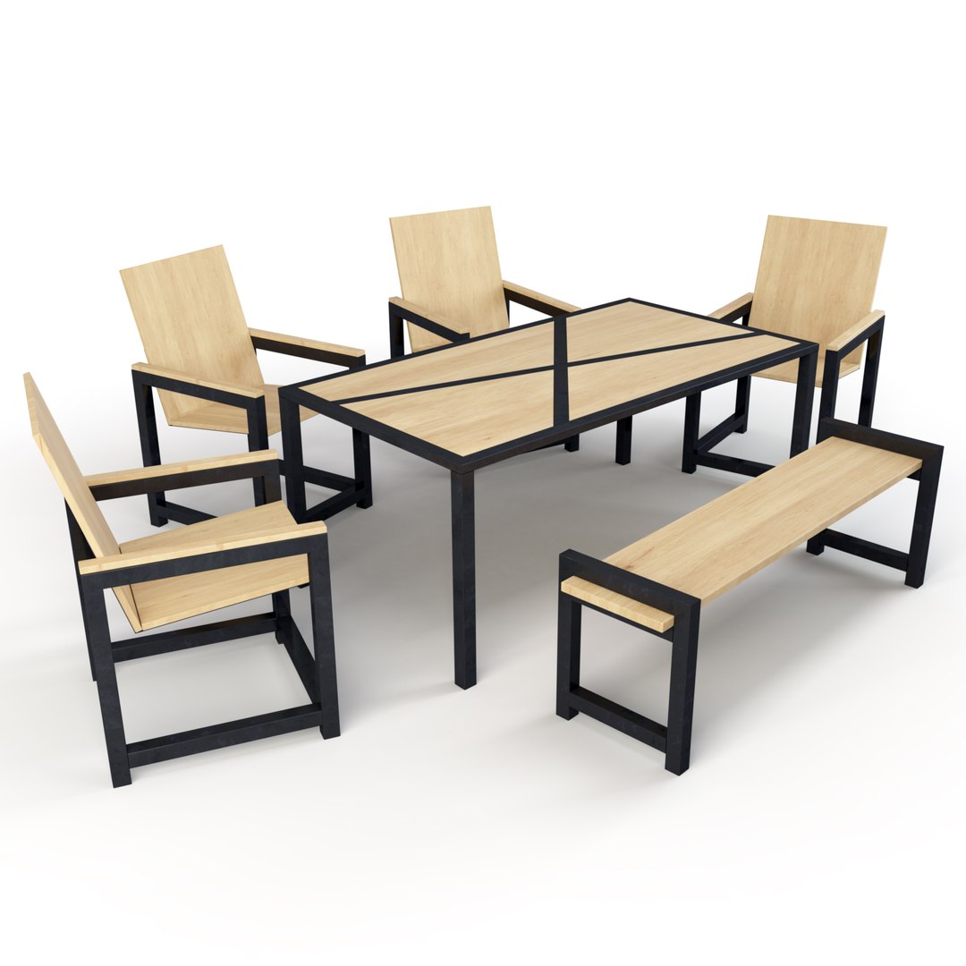 Set Industrial Table Chairs Model TurboSquid 1158263