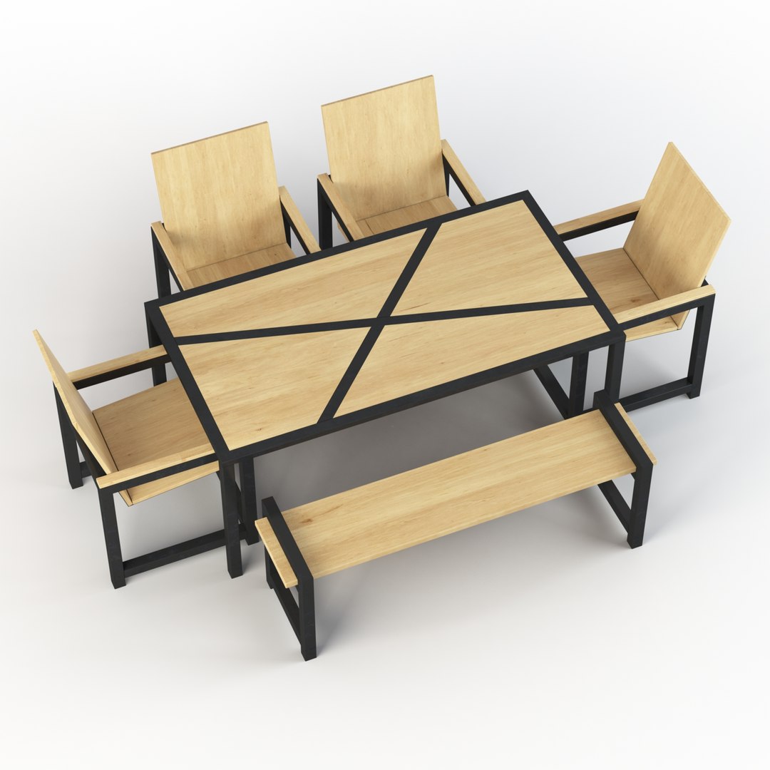 Set Industrial Table Chairs Model TurboSquid 1158263