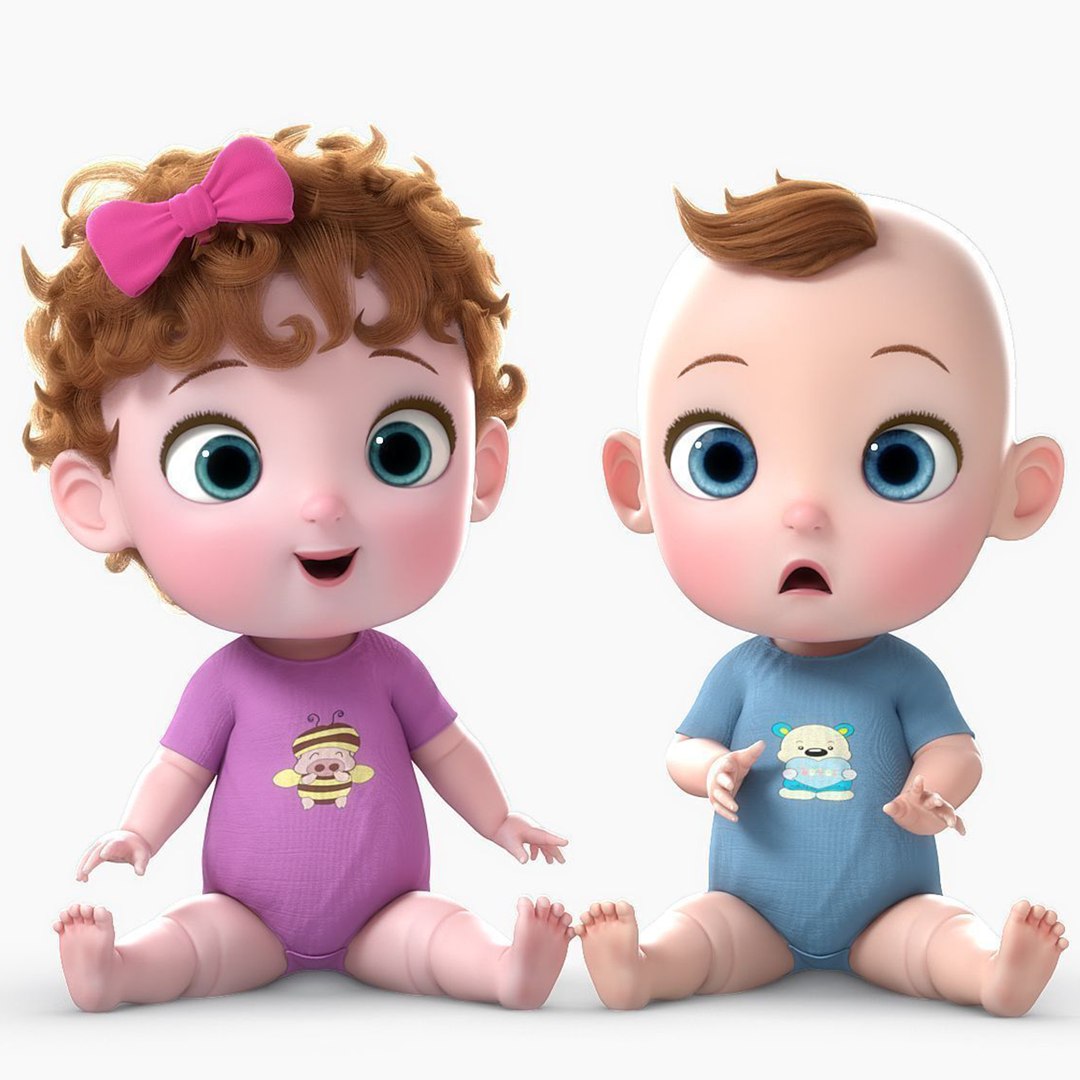 3D Model Cartoon Baby Twin Rigged Crawling Low-poly - TurboSquid 2114296