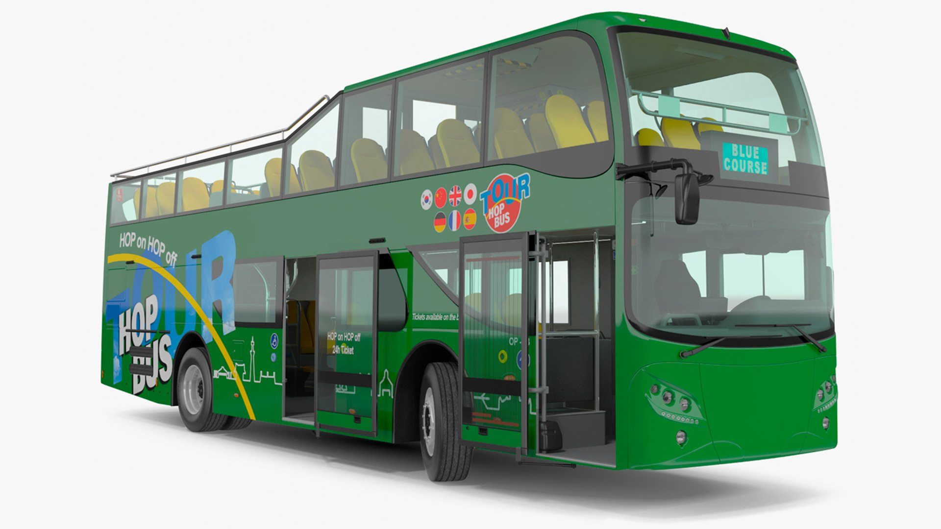 Open Air Double Decker Tour Hop Bus Rigged 3D model preview