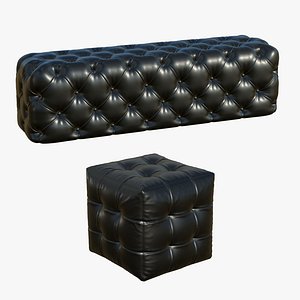 Chesterfield Leather Sofa With Pouf Marron