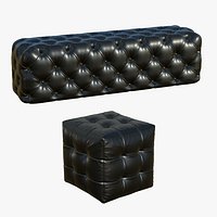 Chesterfield Leather Sofa With Pouf Marron