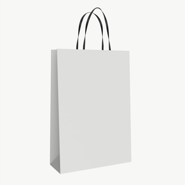 3D White paper bag with handles 01 model