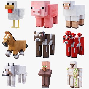3D Minecraft Classic Passive Collection Farm Mobs Bundle