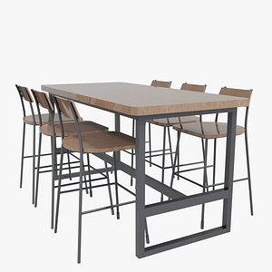 Modern Minimalism Coffee Shop High Table  Chairs 3D