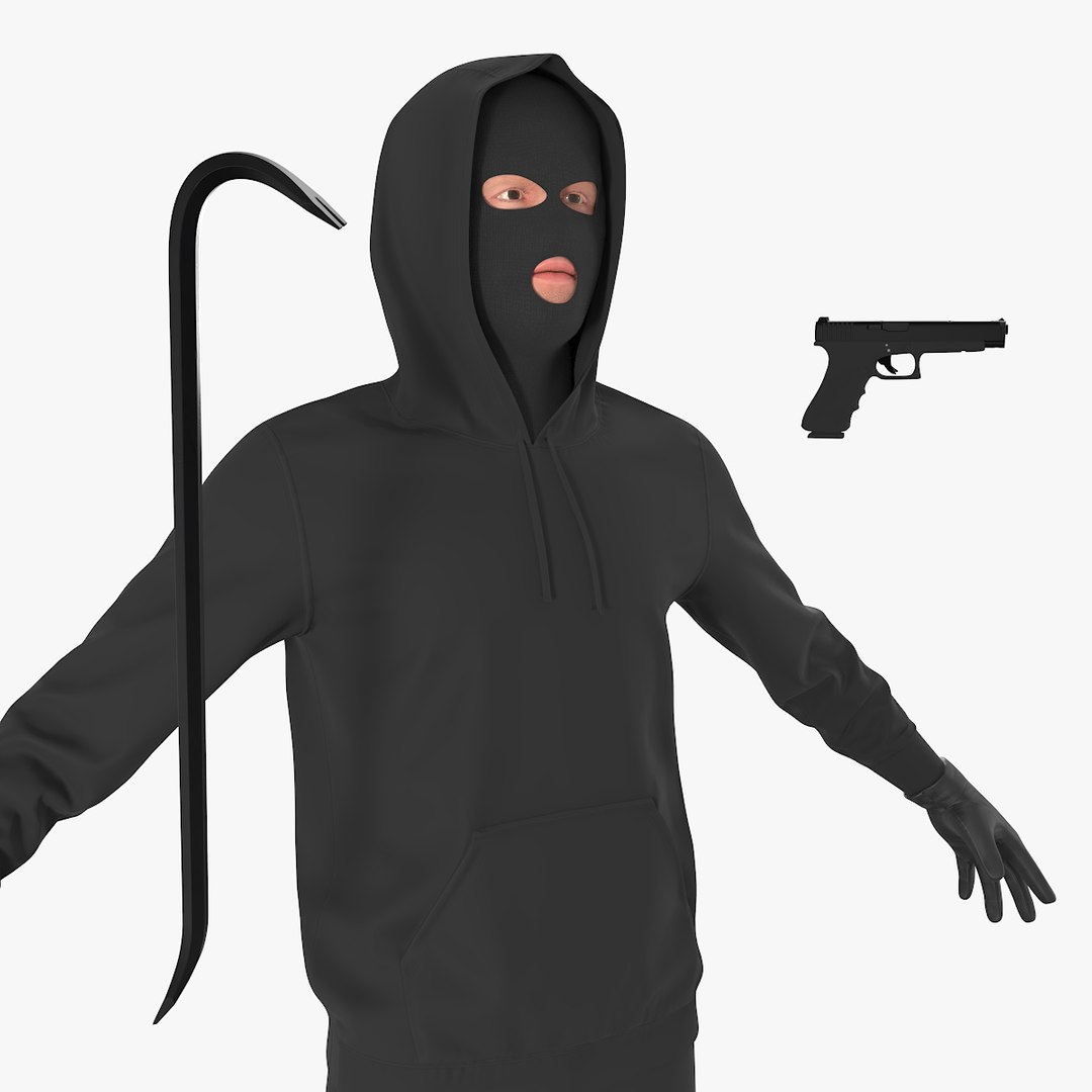 Burglar Character with Crowbar and Handgun 3D model preview