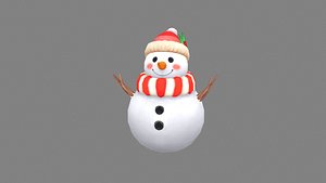Cartoon snowman wearing scarf and hat 3D model