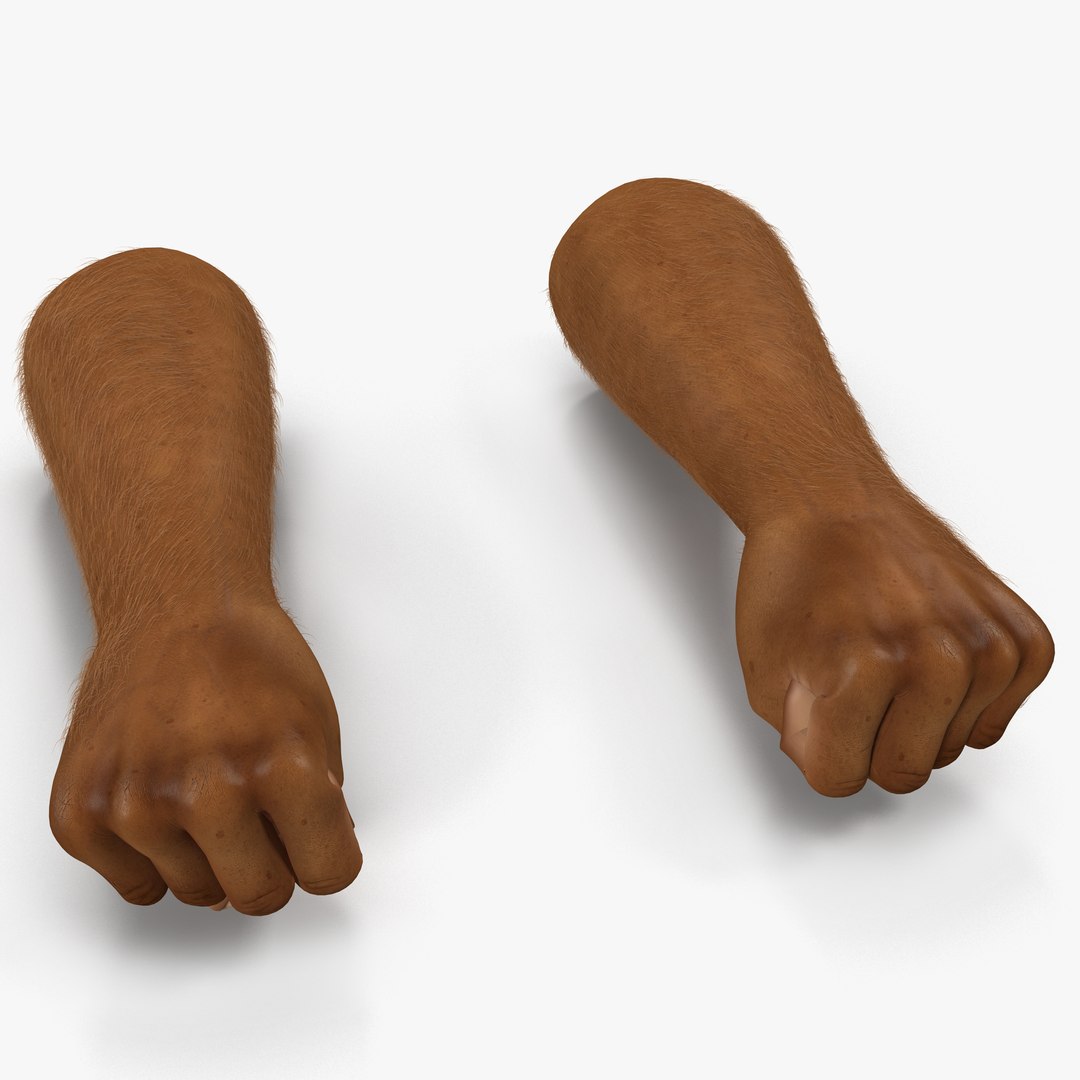 African Man Hands 3 with Fur Pose 2 3D Model 3D model preview