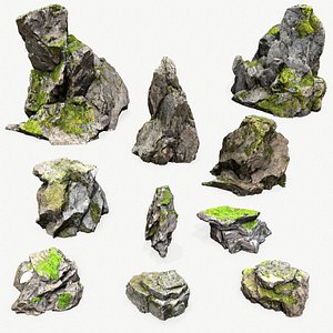 3D mossy cliff rocks