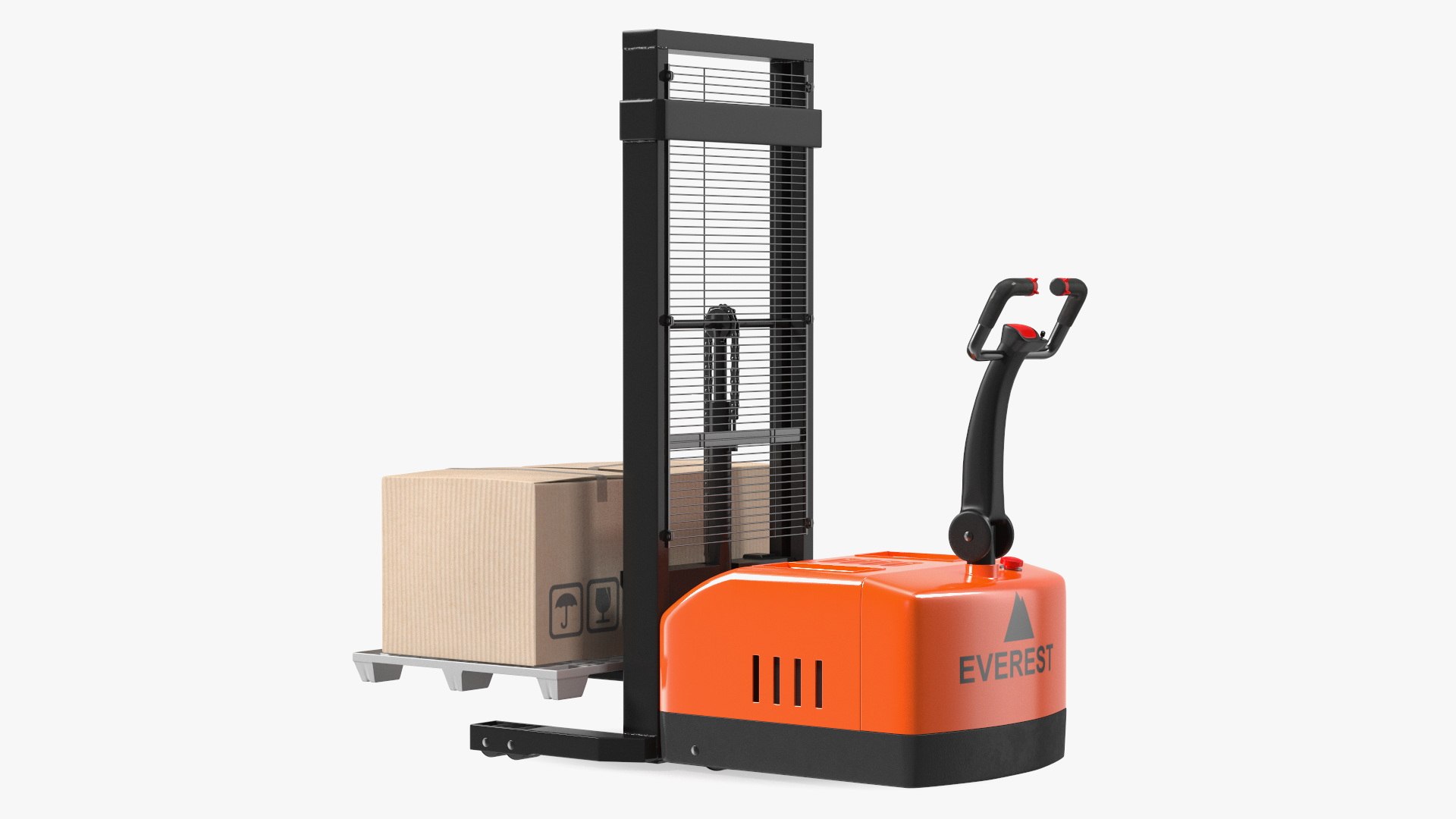 Walkie Pallet Stacker Everest Orange with Boxes 3D model preview