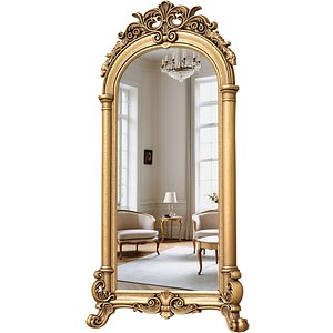 3D Classic Luxurious Full-Length Floor Mirror in Carved Gold Frame 3D model