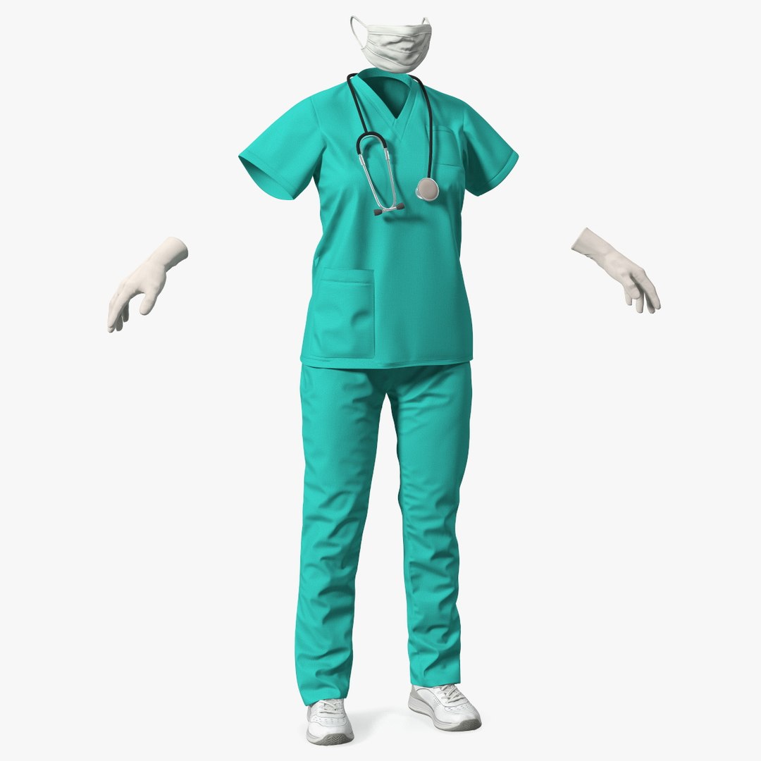 Green Medical Female Uniform 3D model preview