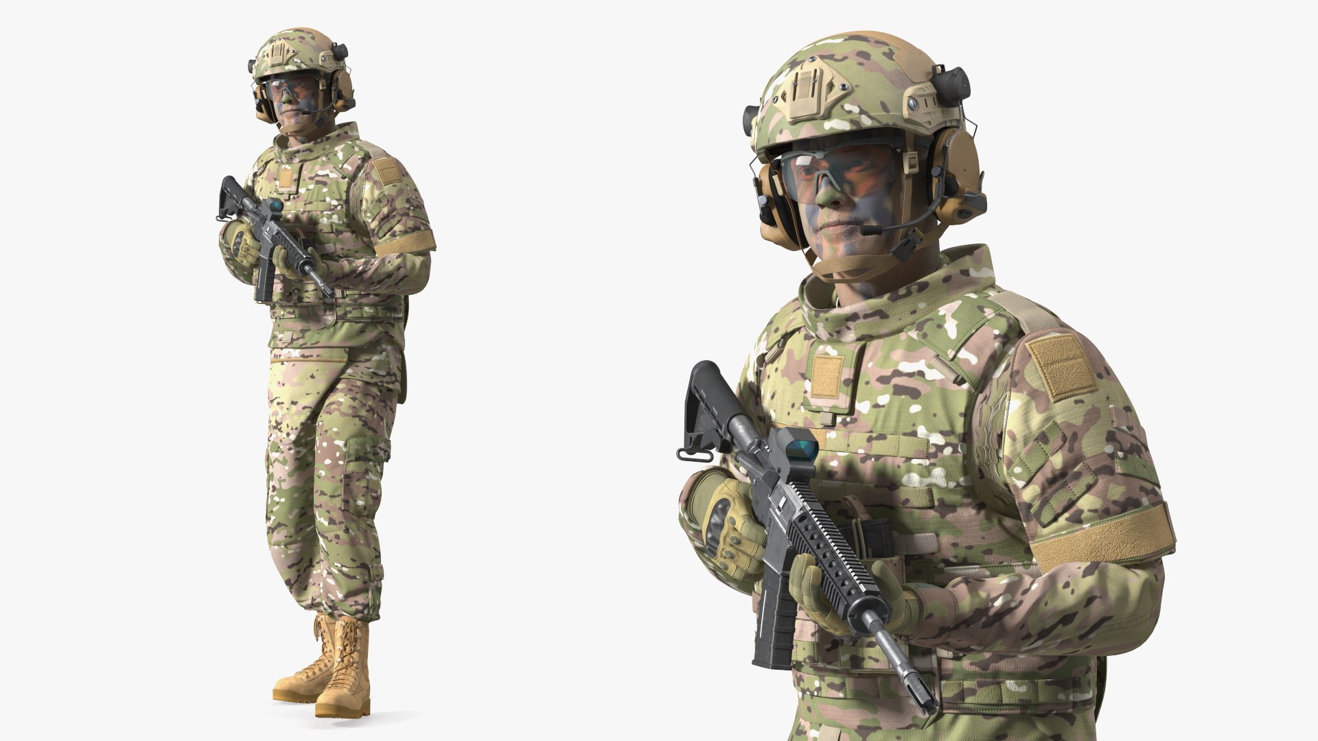 Fully Equipped Military Soldier in Green Camo Walking 3D model preview
