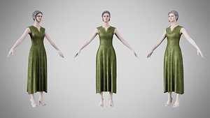 Dress 44 Olive Green Velvet With Design 3D model