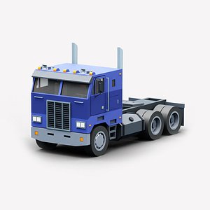 3D Cartoon Stylized American Semi Truck 80s