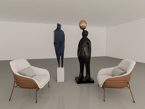armchair and statues