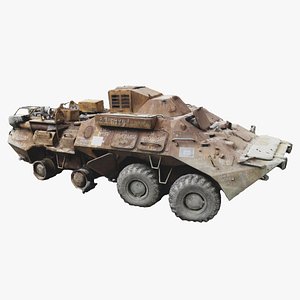 Destroyed BTR-80 burnt down wheeled amphibious armoured personnel carrier