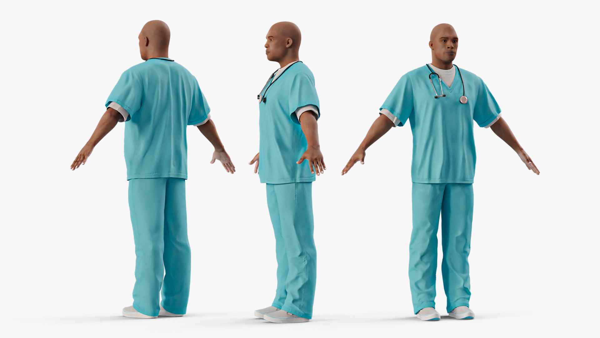 Black Health Care Worker in Overalls A-Pose 3D model preview