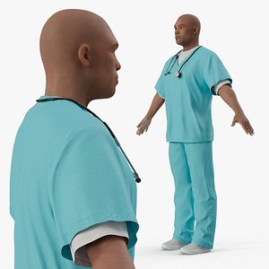 Black Health Care Worker in Overalls A-Pose