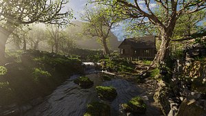 Cabin River Scene 3D model