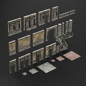 ABANDONED OLD WALL MODULAR KITBASH 01 3D model