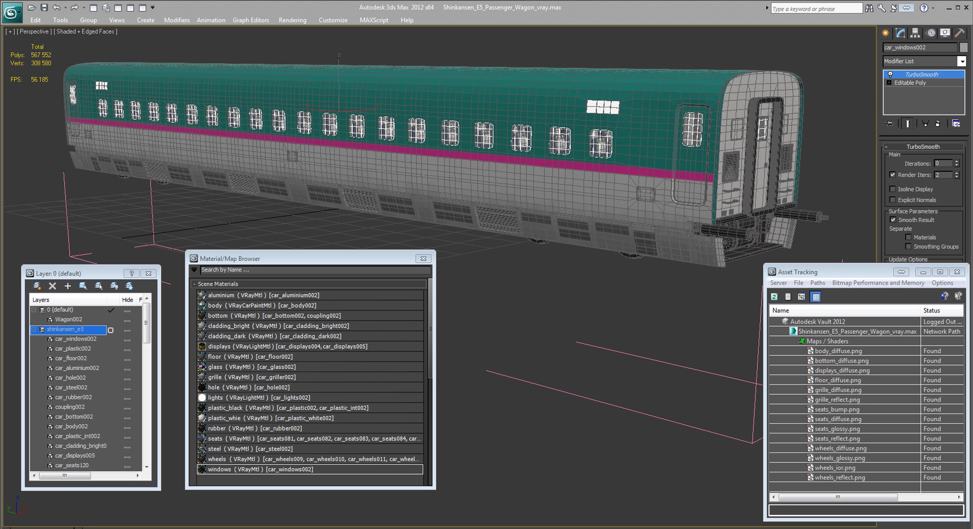 3D shinkansen e5 passenger wagon - TurboSquid 1271914